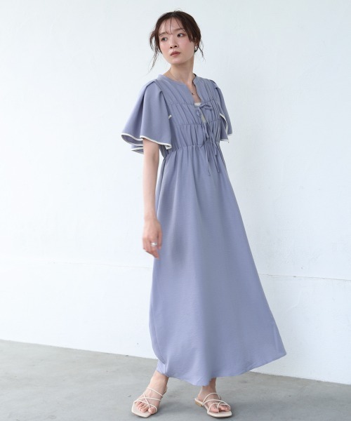 Bab(バブ)の「【S・Mサイズ展開】配色パイピングスクエアスリーブワンピース(ワンピース・レディース・ブラック/ブルー/ブラウン・S/M)」の5枚目の写真