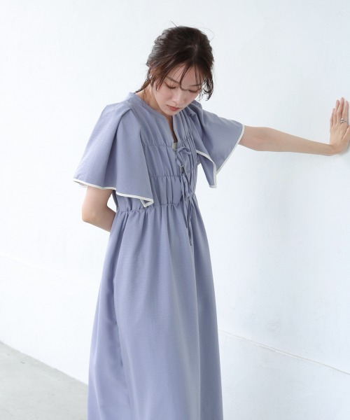 Bab(バブ)の「【S・Mサイズ展開】配色パイピングスクエアスリーブワンピース(ワンピース・レディース・ブラック/ブルー/ブラウン・S/M)」の14枚目の写真