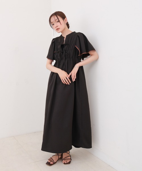 Bab(バブ)の「【S・Mサイズ展開】配色パイピングスクエアスリーブワンピース(ワンピース・レディース・ブラック/ブルー/ブラウン・S/M)」の6枚目の写真