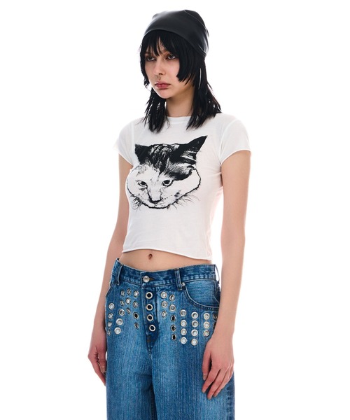 BEEDEN(ビーデン)の「CAT PRINT TINY TEE(Tシャツ/カットソー・レディース・グレー/ホワイト・FREE)」の3枚目の写真