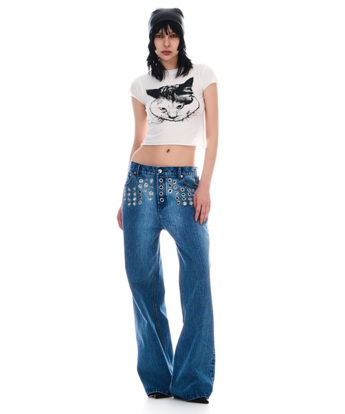 BEEDEN(ビーデン)の「CAT PRINT TINY TEE(Tシャツ/カットソー・レディース・グレー/ホワイト・FREE)」の7枚目の写真