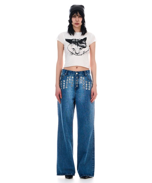 BEEDEN(ビーデン)の「CAT PRINT TINY TEE(Tシャツ/カットソー・レディース・グレー/ホワイト・FREE)」の13枚目の写真