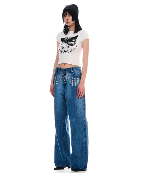 BEEDEN(ビーデン)の「CAT PRINT TINY TEE(Tシャツ/カットソー・レディース・グレー/ホワイト・FREE)」の14枚目の写真