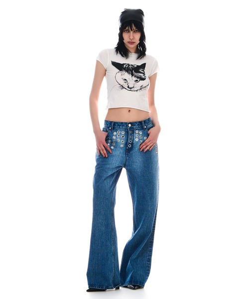 BEEDEN(ビーデン)の「CAT PRINT TINY TEE(Tシャツ/カットソー・レディース・グレー/ホワイト・FREE)」の18枚目の写真
