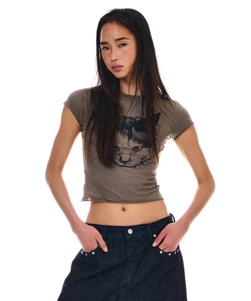 BEEDEN(ビーデン)の「CAT PRINT TINY TEE(Tシャツ/カットソー・レディース・グレー/ホワイト・FREE)」の22枚目の写真