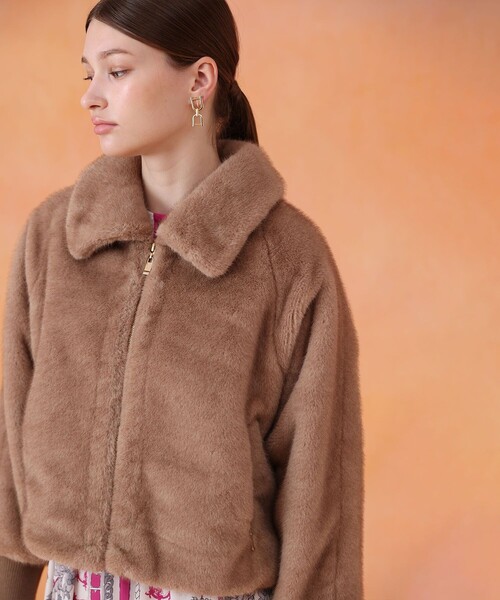 【新品未使用タグ付き】ANAYI フェイクミンクファーブルゾン 34サイズ ANAYI（アナイ） ブルゾン アウター フェイクミンクファーブルゾン