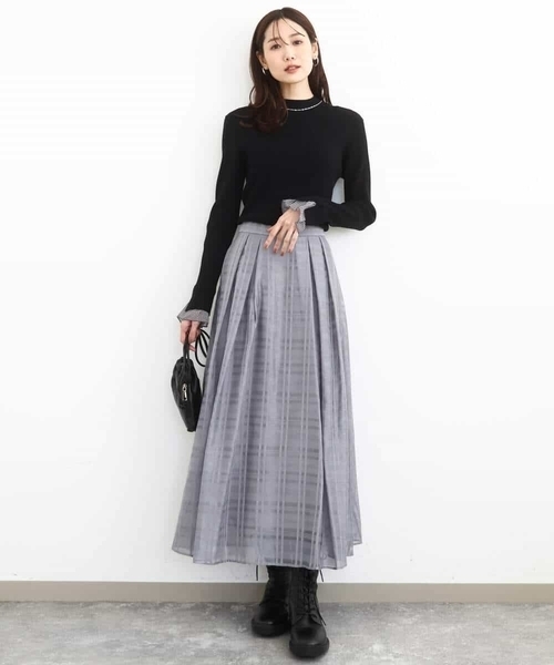 MK MICHEL KLEIN（エムケーミッシェルクラン）の「シアードビーチェックスカート/洗える（スカート・レディース・グレー/ブラック・38）」の14枚目の写真