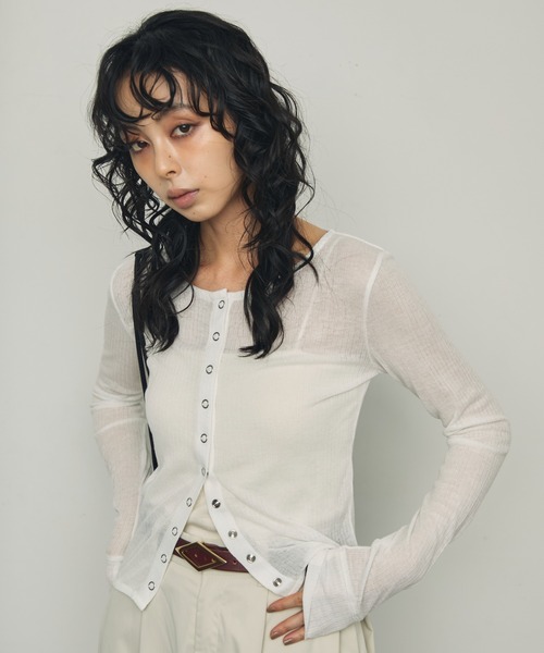 Trish(トリッシュ)の「シアーテレコカーディガン(カーディガン/ボレロ・レディース・ブラック/ホワイト/ブルー・FREE)」の8枚目の写真