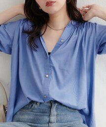 【WEB限定】麻混ギャザーブラウス