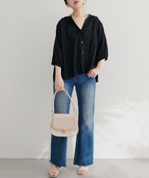 natural couture（ナチュラルクチュール）の「【WEB限定】麻混ギャザーブラウス（シャツ/ブラウス・レディース・ネイビー/パープル系その他/ブラウン/ブラック/オフホワイト/ブルー・FREE）」の16枚目の写真