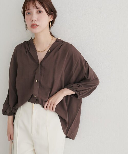 natural couture（ナチュラルクチュール）の「【WEB限定】麻混ギャザーブラウス（シャツ/ブラウス・レディース・ネイビー/パープル系その他/ブラウン/ブラック/オフホワイト/ブルー・FREE）」の19枚目の写真