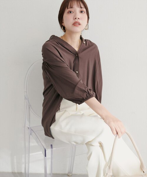 natural couture（ナチュラルクチュール）の「【WEB限定】麻混ギャザーブラウス（シャツ/ブラウス・レディース・ネイビー/パープル系その他/ブラウン/ブラック/オフホワイト/ブルー・FREE）」の20枚目の写真