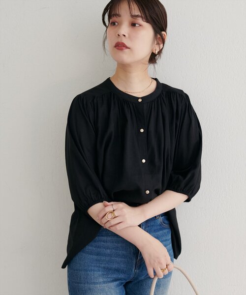 natural couture（ナチュラルクチュール）の「【WEB限定】麻混ギャザーブラウス（シャツ/ブラウス・レディース・ネイビー/パープル系その他/ブラウン/ブラック/オフホワイト/ブルー・FREE）」の14枚目の写真