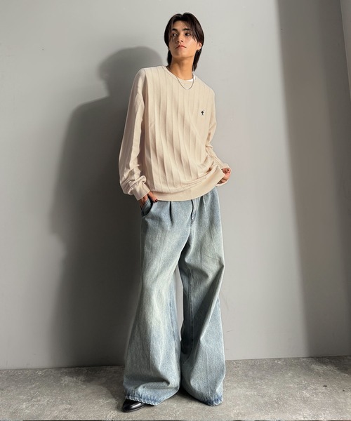 classicalelf(クラシカルエルフ)の「洗練された大人メンズのデイリーアイテム。 胸刺繍タック編みニット(長袖)(ニット/セーター・メンズ・ブラック/アイボリー・X-LARGE/MEDIUM/LARGE)」の6枚目の写真