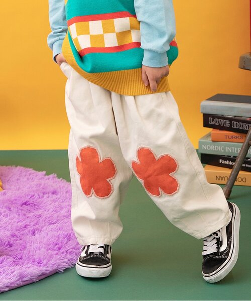 mishaandpuff 花鉄　パンツ　3y フラワージャカードワイドストレートパンツ（ストレートパンツ