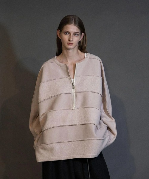 my beautiful landlet(マイビューティフルランドレット)の「【my beautiful landlet】 NAPPING BRUSHED FRENCH TERRY HALF ZIP BORDER(スウェット・メンズ・グリーン/ピンク/グレー/ブラック・1/0)」の4枚目の写真