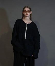 【my beautiful landlet】 NAPPING BRUSHED FRENCH TERRY HALF ZIP BORDER