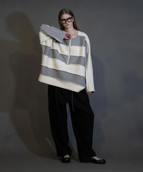 my beautiful landlet(マイビューティフルランドレット)の「【my beautiful landlet】 NAPPING BRUSHED FRENCH TERRY HALF ZIP BORDER(スウェット・メンズ・グリーン/ピンク/グレー/ブラック・1/0)」の6枚目の写真