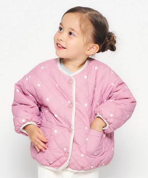 apres les cours(アプレレクール)の「【2WAY】ハートポケットリバーシブルファージャケット(ブルゾン・キッズ・ピンク/アイボリー・120/130/140/80/90/100/110)」の2枚目の写真