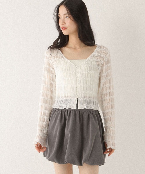 Heather（ヘザー）の「フリルジャガードカーディガン　592362（カーディガン/ボレロ・レディース・オフホワイト/ブラック・FREE）」の6枚目の写真