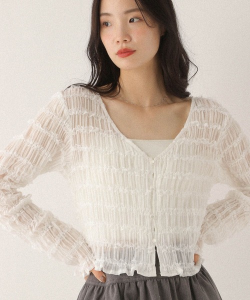 Heather（ヘザー）の「フリルジャガードカーディガン　592362（カーディガン/ボレロ・レディース・オフホワイト/ブラック・FREE）」の9枚目の写真