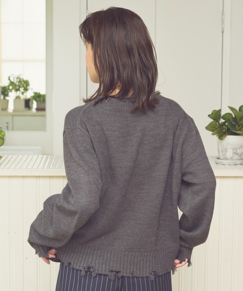 Zooodle（ズードル）の「Damaged Crewneck Knit - ダメージクルーネックニット -（ニット/セーター・メンズ・バーガンディー/グレー・LARGE/MEDIUM）」の6枚目の写真