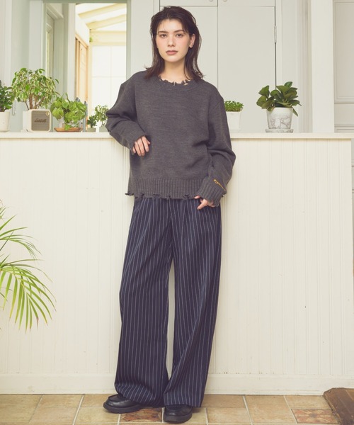 Zooodle（ズードル）の「Damaged Crewneck Knit - ダメージクルーネックニット -（ニット/セーター・メンズ・バーガンディー/グレー・LARGE/MEDIUM）」の10枚目の写真