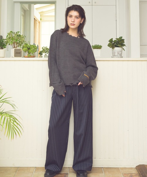 Zooodle（ズードル）の「Damaged Crewneck Knit - ダメージクルーネックニット -（ニット/セーター・メンズ・バーガンディー/グレー・LARGE/MEDIUM）」の11枚目の写真