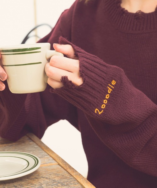 Zooodle（ズードル）の「Damaged Crewneck Knit - ダメージクルーネックニット -（ニット/セーター・メンズ・バーガンディー/グレー・LARGE/MEDIUM）」の18枚目の写真