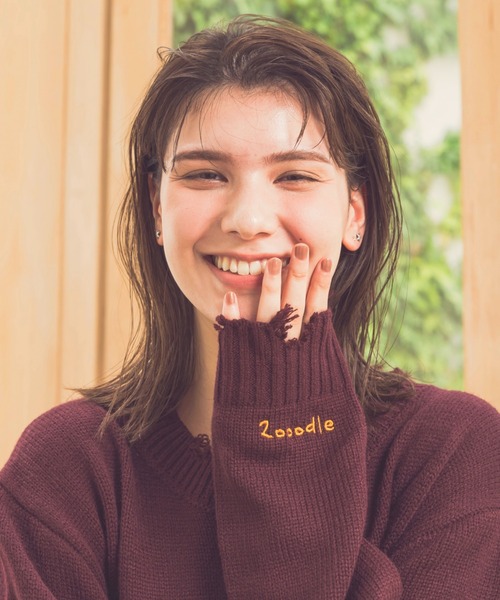 Zooodle（ズードル）の「Damaged Crewneck Knit - ダメージクルーネックニット -（ニット/セーター・メンズ・バーガンディー/グレー・LARGE/MEDIUM）」の14枚目の写真