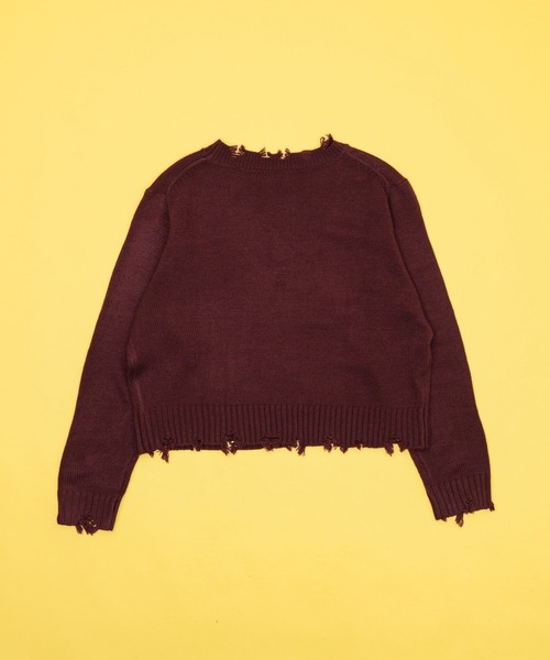 Zooodle(ズードル)の「Damaged Crewneck Knit - ダメージクルーネックニット -(ニット/セーター・メンズ・バーガンディー/グレー・LARGE/MEDIUM)」の22枚目の写真
