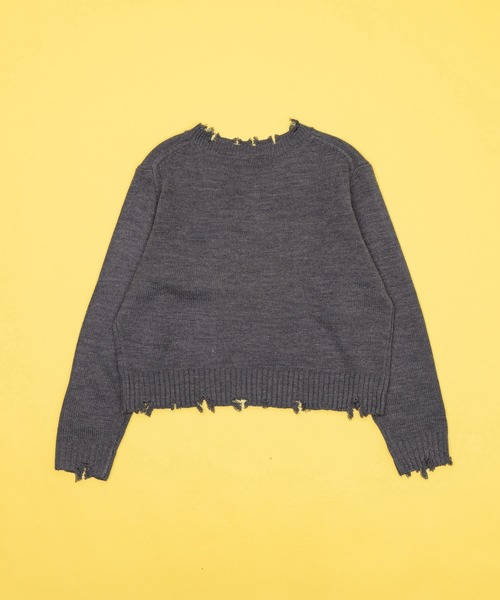 Zooodle（ズードル）の「Damaged Crewneck Knit - ダメージクルーネックニット -（ニット/セーター・メンズ・バーガンディー/グレー・LARGE/MEDIUM）」の21枚目の写真