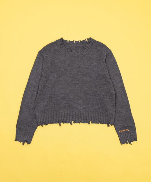 Zooodle（ズードル）の「Damaged Crewneck Knit - ダメージクルーネックニット -（ニット/セーター・メンズ・バーガンディー/グレー・LARGE/MEDIUM）」の20枚目の写真