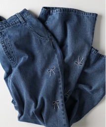 Right-on | 【VIVIAN BLUE】サイドリボン刺繍ワイドパンツ(デニムパンツ)