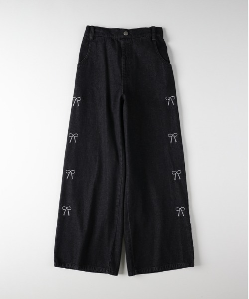 VIVIAN BLUE】サイドリボン刺繍ワイドパンツ（デニムパンツ）｜Right