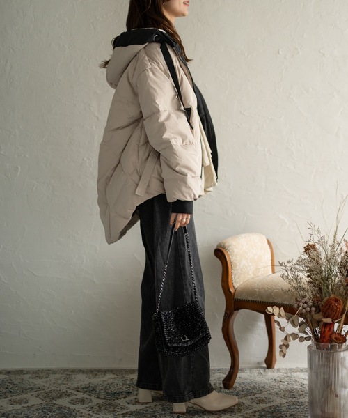 バイカラーキルティングコクーンダウンジャケット（ダウンジャケット