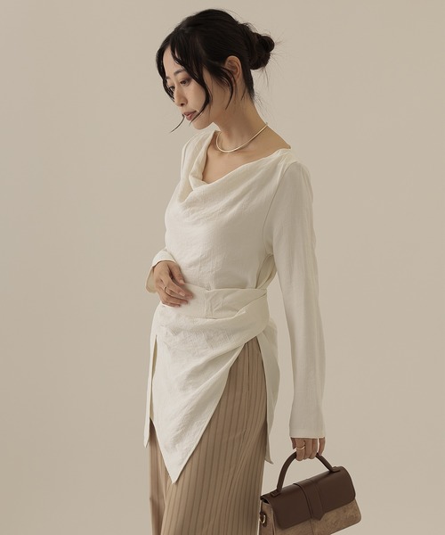 SUWDEE(スーディー)の「side slit belted tunic tops(Tシャツ/カットソー・レディース・チャコールグレー/ブラック/ホワイト・FREE)」の5枚目の写真
