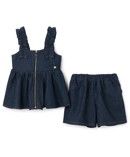 ラメデニムトップス&キュロットスカートセット（セットアップ