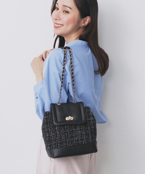 index（インデックス）の「【長さ調整可能】ツイードミニリュック（バックパック/リュック・レディース・アイボリー系/ブラック系・00）」の2枚目の写真