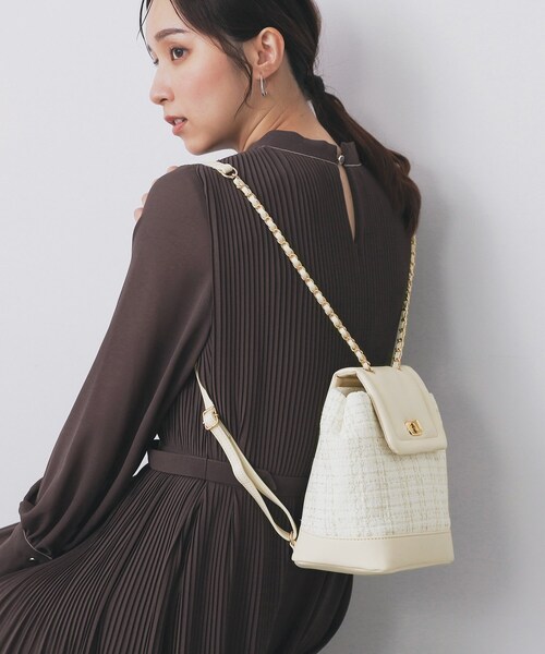 index（インデックス）の「【長さ調整可能】ツイードミニリュック（バックパック/リュック・レディース・アイボリー系/ブラック系・00）」の3枚目の写真