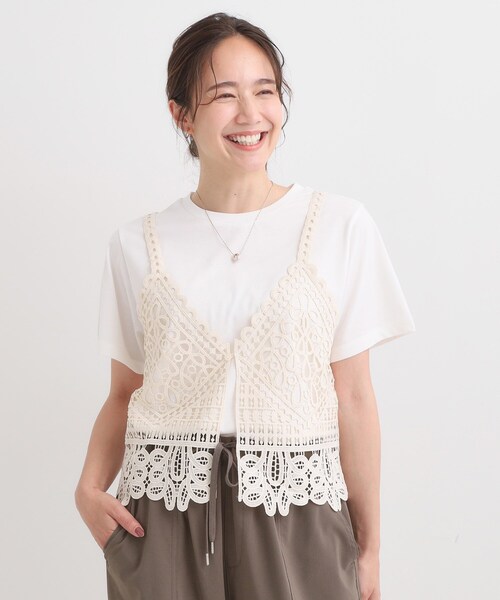 Cutie Blonde(キューティーブロンド)の「【2点セット/ひんやり】レースビスチェ+Tシャツ(その他トップス・レディース・ダークブラウン/ブラック/オフホワイト・02/04/01/03)」の8枚目の写真