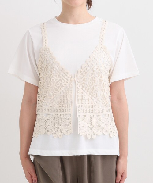 Cutie Blonde(キューティーブロンド)の「【2点セット/ひんやり】レースビスチェ+Tシャツ(その他トップス・レディース・ダークブラウン/ブラック/オフホワイト・02/04/01/03)」の16枚目の写真