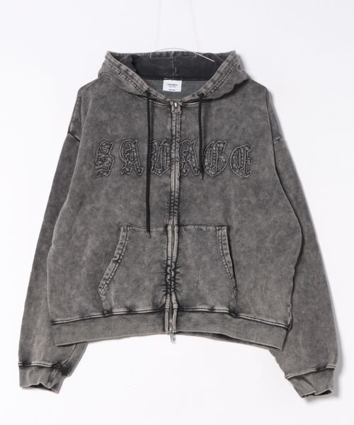 ８(eight)（エイト）の「製品加工ショート丈ジップパーカー（パーカー・メンズ・ブラック/ピンク/チャコールグレー・MEDIUM/LARGE）」の2枚目の写真