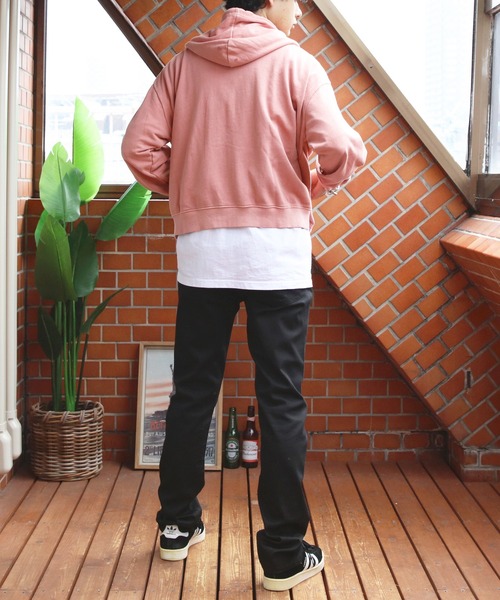 ８(eight)（エイト）の「製品加工ショート丈ジップパーカー（パーカー・メンズ・ブラック/ピンク/チャコールグレー・MEDIUM/LARGE）」の5枚目の写真