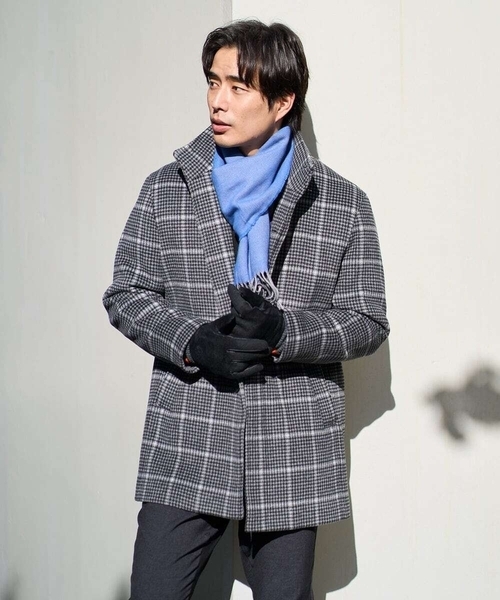 a.v.v(アーヴェヴェ)の「ウールライトビーバーチェックスタンドカラージャケット(ステンカラーコート・メンズ・ダークグレー・50/48/46)」の13枚目の写真