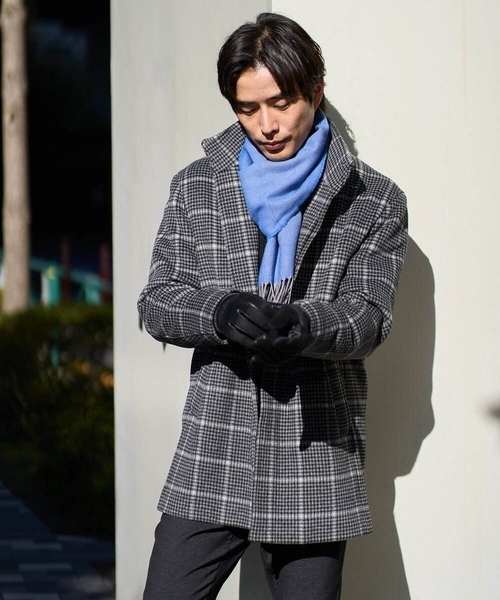 a.v.v(アーヴェヴェ)の「ウールライトビーバーチェックスタンドカラージャケット(ステンカラーコート・メンズ・ダークグレー・50/48/46)」の15枚目の写真