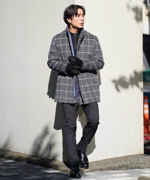 a.v.v(アーヴェヴェ)の「ウールライトビーバーチェックスタンドカラージャケット(ステンカラーコート・メンズ・ダークグレー・50/48/46)」の17枚目の写真