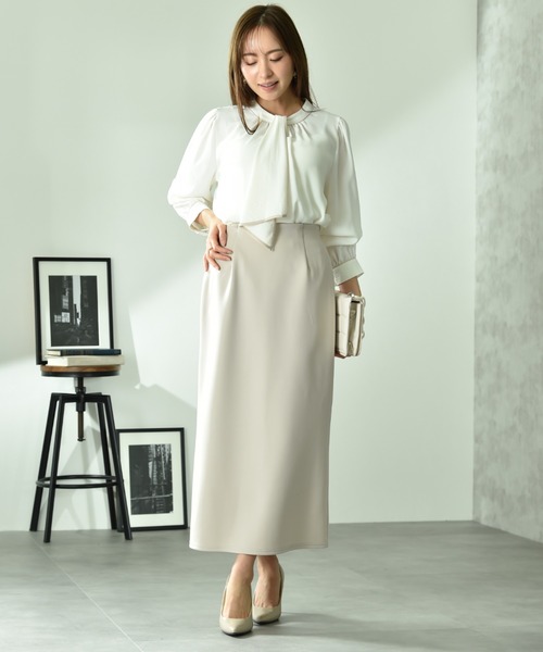 INTERPLANET（インタープラネット）の「綿タッチダンボールタイトスカート（スカート・レディース・ネイビー/グレイッシュベージュ・FREE）」の3枚目の写真