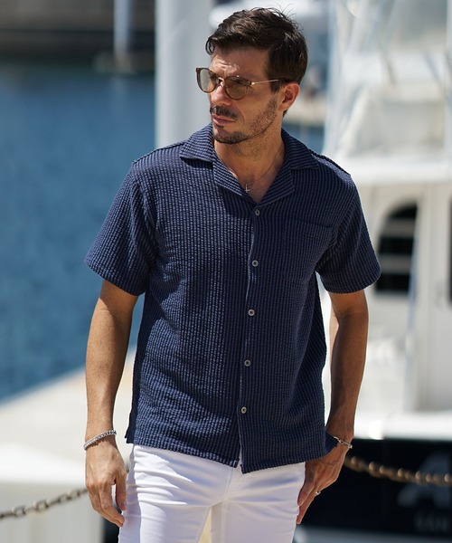JOKER(ジョーカー)の「カットサッカー半袖シャツ メンズ シアサッカー 夏 夏物(シャツ/ブラウス・メンズ・ホワイト×グレー/ブラック/ネイビー/ホワイト×ネイビー/ホワイト・XL/M/L)」の5枚目の写真