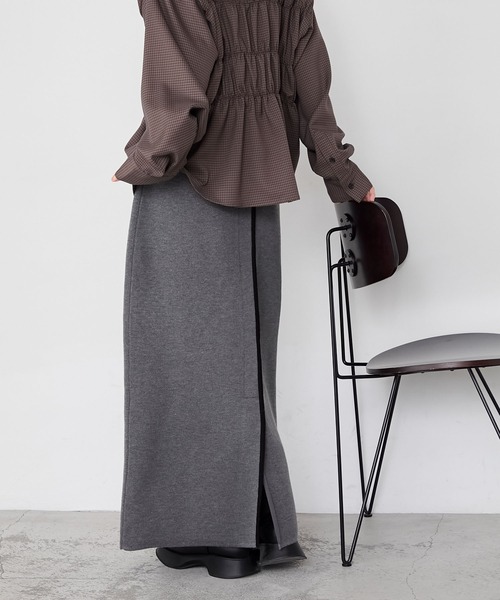 【forksy.】【セットアップ対応】スウェットライクIラインナロースカート